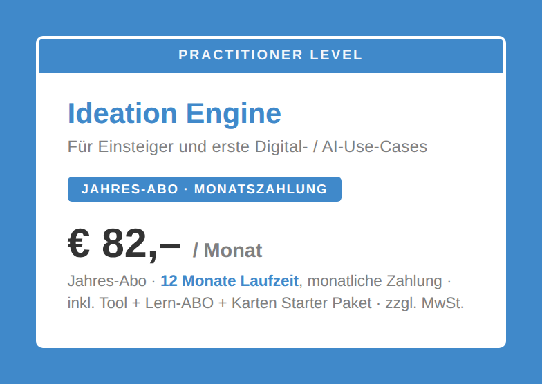 Ideation Engine · Jahres-Abo (Monatszahlung)